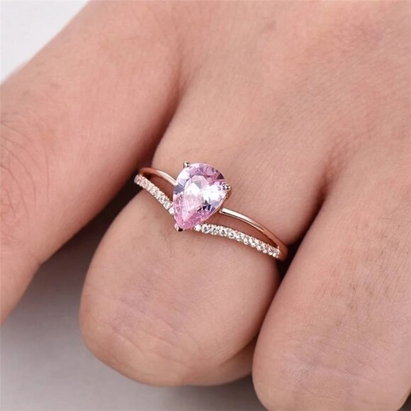 🎀Elegant Crystal Clear Pear Zircon Double Layer Rings for Women, EVGG1175 - Picture 3 of 7